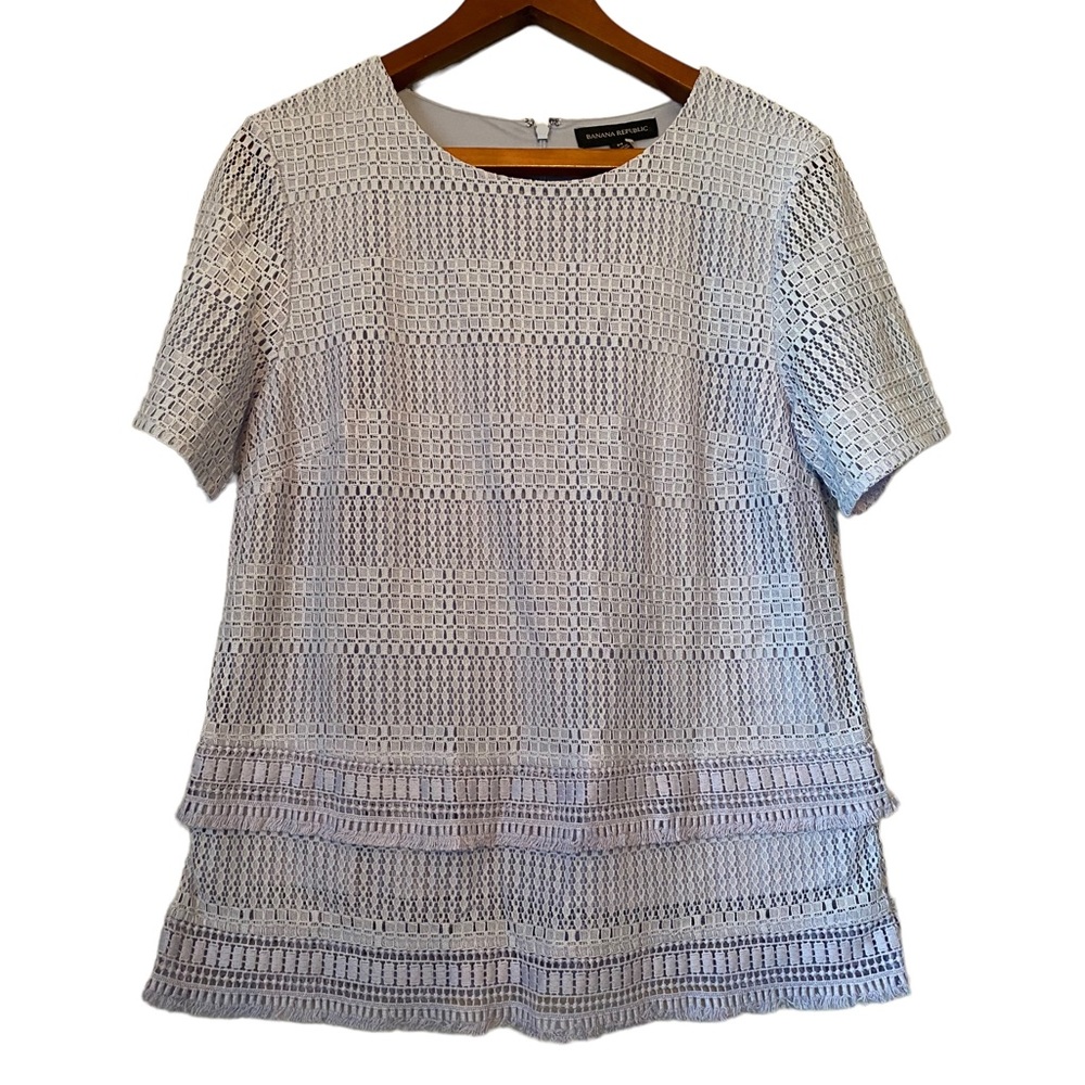 Banana Republic Light Lavender Peplum Short Sleeved Top with Fringe